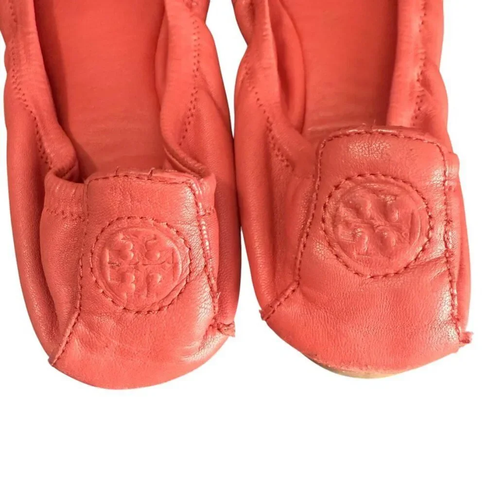 Tory Burch Leather Ballet Shoe Women 7 Coral Slip On Casual Summer Boho